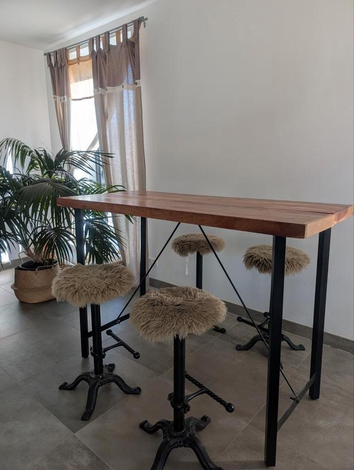 vida xl ontbijt/bartafel met verstelbare krukken mangohout, Huis en Inrichting, Tafels | Statafels, Gebruikt, Ophalen