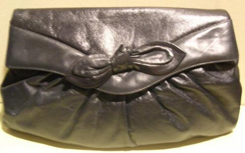 Vintage blauw leren tas, avondtas, 416, Handtassen en Accessoires, Tassen | Damestassen, Zo goed als nieuw, Avondtasje, Blauw