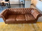 Chesterfield Zetel - Bruine leren 3-zits met slaapbank, Ophalen, Gebruikt, 200 tot 250 cm, Leer