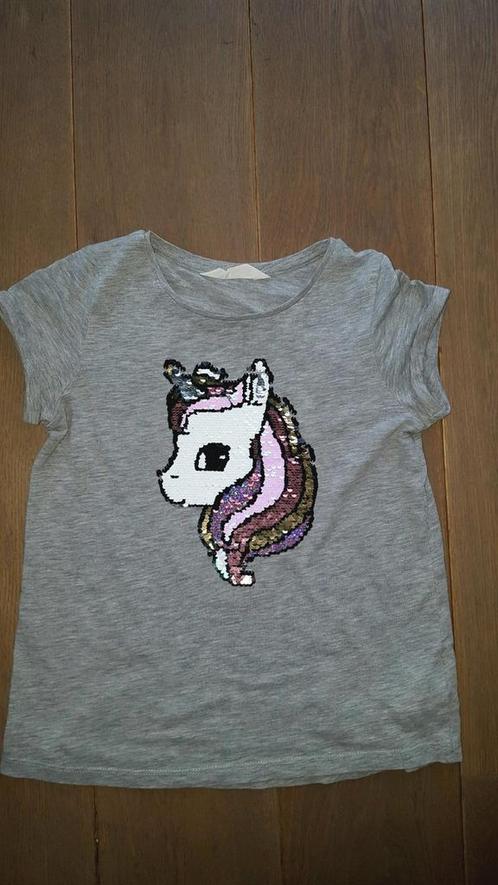 T-shirt met omkeerbare pailletten met unicorn maat 128 / 140, Enfants & Bébés, Vêtements enfant | Taille 128, Comme neuf, Fille