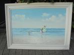 Olieverf schilderij "2 meisjes aan zee" P.Watkins, Ophalen