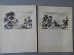 2 anciennes gravures de ferme signées A. Geukens Bokrijk ?, Antiquités & Art, Enlèvement ou Envoi