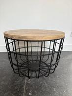 Ronde bijzettafel met houten blad en metalen onderstel, Huis en Inrichting, Tafels | Bijzettafels, Ophalen, Minder dan 45 cm, Rond