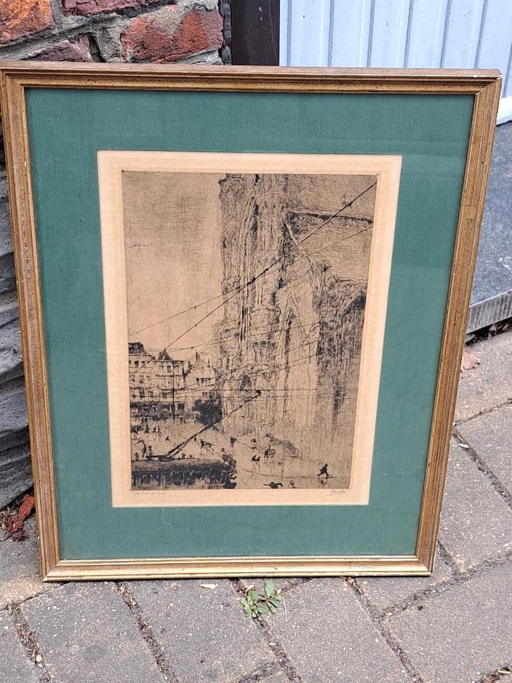 eau forte eglise saint nicolas a gand de jules de bruycker, Antiek en Kunst, Kunst | Etsen en Gravures, Ophalen of Verzenden