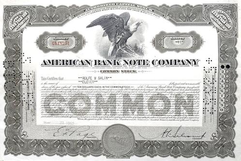 American Bank Note Company 1952, Postzegels en Munten, Aandelen en Waardepapieren, Certificaat van aandeel, 1950 tot 1970, Ophalen of Verzenden