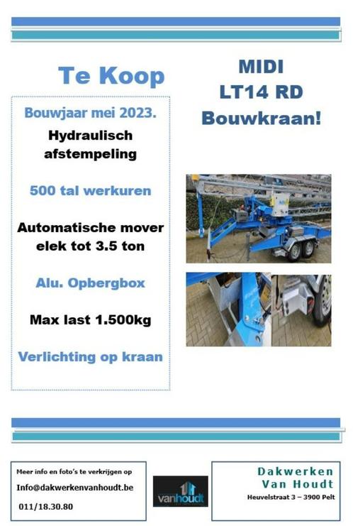 Bouwkraan MIDI LT 14 - RD bouwjaar mei 2023, Articles professionnels, Machines & Construction | Grues & Excavatrices, Grue, Enlèvement