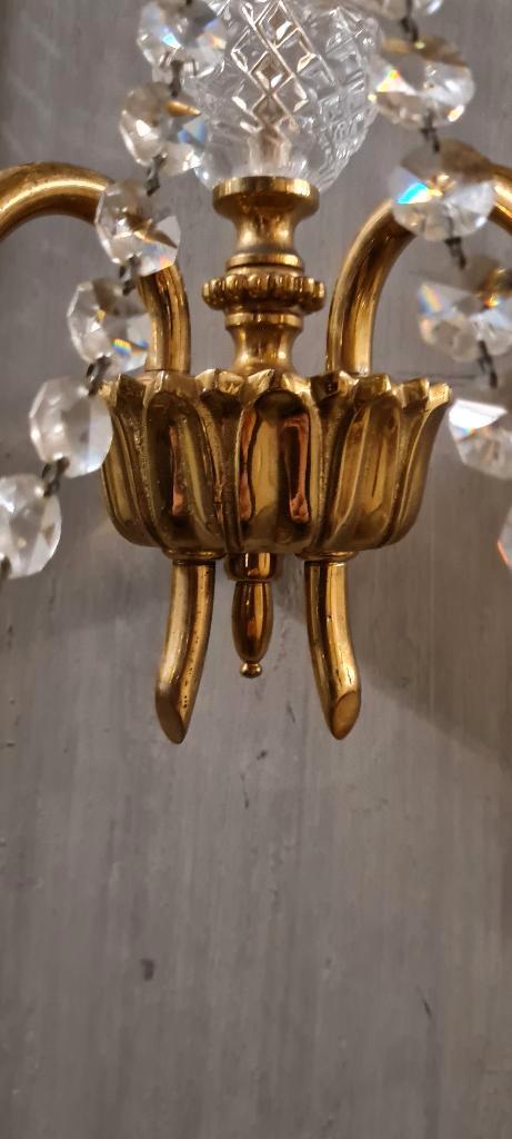 Vintage kristal verguld wandlampje - prinseslampje, Huis en Inrichting, Lampen | Wandlampen, Gebruikt, Glas, Metaal, Ophalen of Verzenden