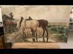 Peinture huile sur toile représentant des chevaux.