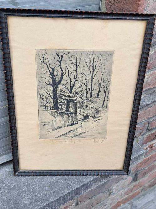 eau forte parapette a soignies signe michel stievenart, Antiek en Kunst, Kunst | Etsen en Gravures, Ophalen of Verzenden