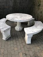 Witte stenen tafel incl aangepaste kussens, Tuin en Terras, Ophalen, Gebruikt