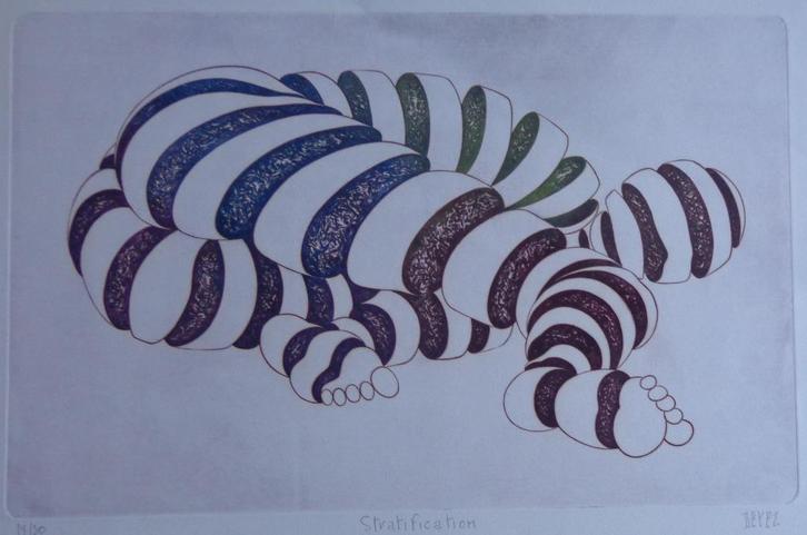 ALAIN DEREZ / STRATIFACTION / KLEURETS / 56x76cm / SIG, Antiek en Kunst, Kunst | Litho's en Zeefdrukken, Ophalen of Verzenden