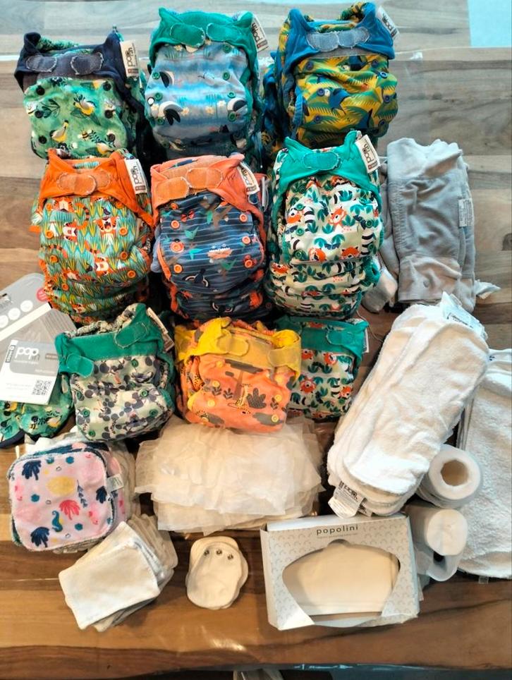43 erbruikbare luiers Close pop in en extra's, Kinderen en Baby's, Babykleding | Overige, Zo goed als nieuw, Ophalen