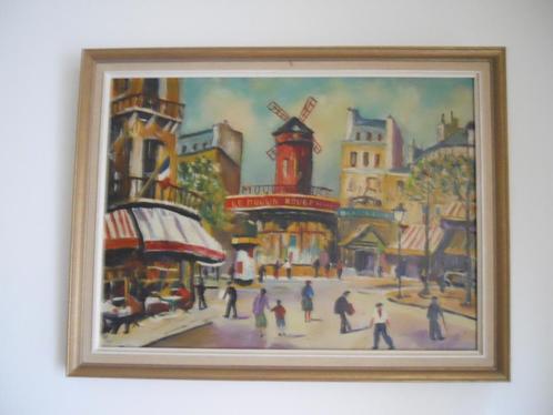 Olieverf op canvas schilderij de Moulin Rouge 1960, Antiek en Kunst, Kunst | Schilderijen | Klassiek, Ophalen