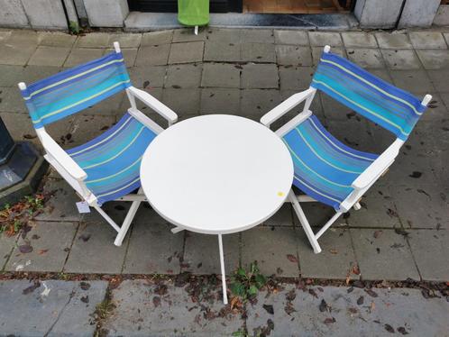 Fauteuils de régisseur pliant avec table en métal blanc, Jardin & Terrasse, Chaises de jardin, Utilisé, Bois, Pliant, Enlèvement