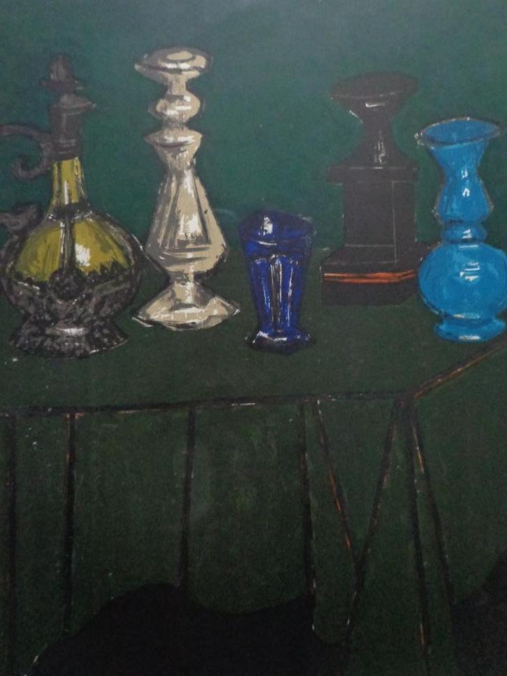 litho Rik Slabbinck Kleurrijk stillleven met tafel, Antiek en Kunst, Kunst | Litho's en Zeefdrukken, Ophalen