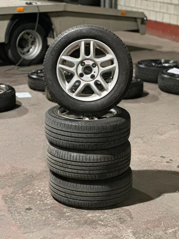 Set lichtmetalen velgen 14 inch 4X100 met banden voor opmaak, Auto-onderdelen, Banden en Velgen, Banden en Velgen, Zomerbanden