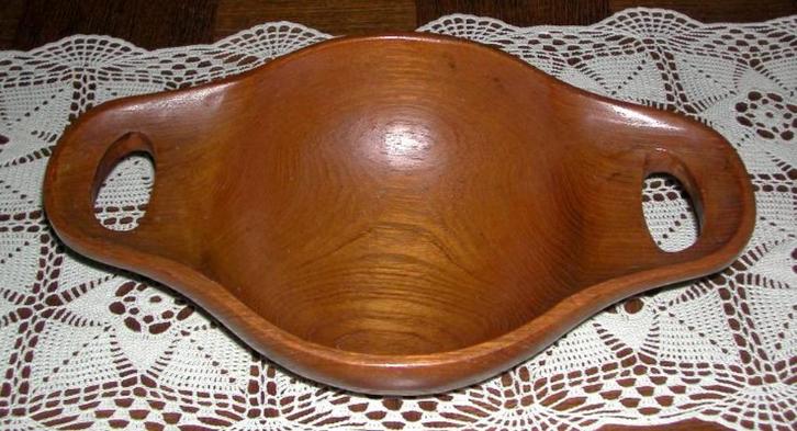 vintage massief teak houten schaal  / kom, Antiek en Kunst, Antiek | Schalen, Ophalen of Verzenden