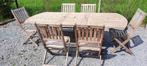 table jardin teck 220cm non repliable et 6 chaises pliables, Rectangulaire, Enlèvement, Utilisé