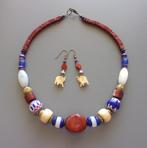 Collier en perles africaines anciennes, jaspe rouge et lapis, Avec pierre précieuse, Rouge, Enlèvement ou Envoi, Neuf