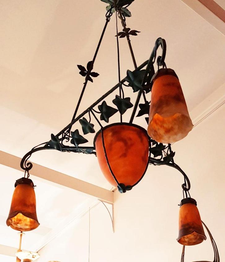 Art Nouveau Luchter - Muller Fréres Luneville., Antiquités & Art, Antiquités | Éclairage, Enlèvement ou Envoi