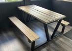 Robuuste picknicktafel, industrieel design, 4 stuks, Ophalen, Gebruikt, Rechthoekig, Hout