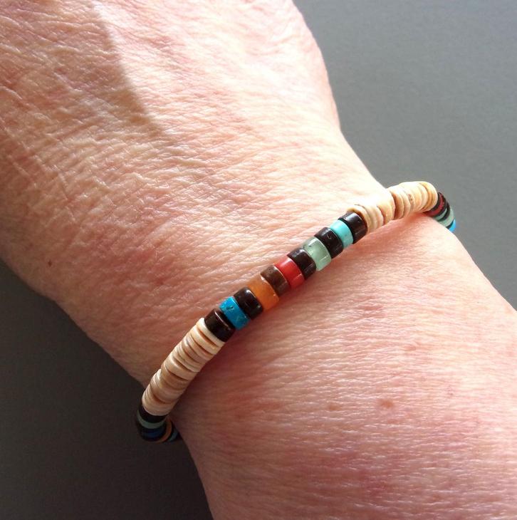 Indiaanse armband voor dames met koraal en turkoois ringen, Handtassen en Accessoires, Armbanden, Nieuw, Elastiek, Blauw, Met bedels of kralen