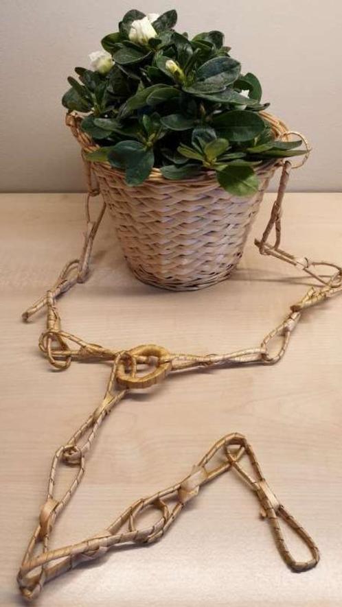 Rieten hangmand, bloempot, hoogte 14cm, diam 16cm bovenaan, Tuin en Terras, Bloempotten, Binnen, Ophalen of Verzenden