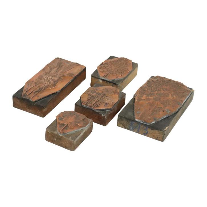 Antieke Printer Plaat Gravure Drukblok Bloemen Koper Hout, Antiek en Kunst, Curiosa en Brocante, Ophalen of Verzenden