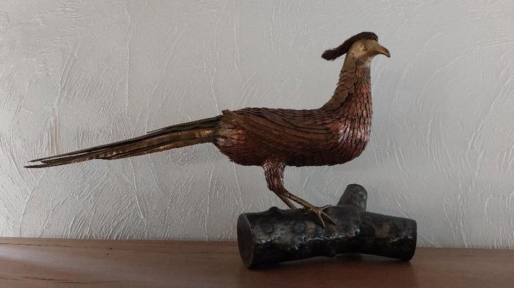 Koperen fazant en uil op statief, Antiek en Kunst, Kunst | Niet-Westerse kunst, Ophalen