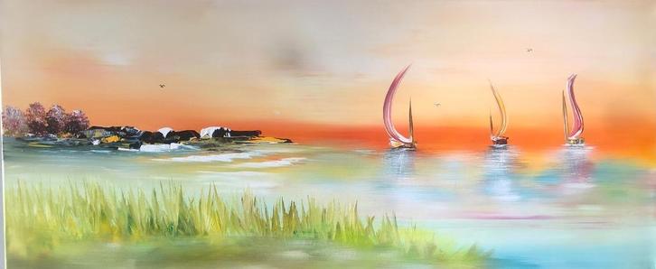 Gena- Fantasy Sailing- Handgeschilderd- Uniek, Antiek en Kunst, Kunst | Schilderijen | Abstract, Ophalen of Verzenden
