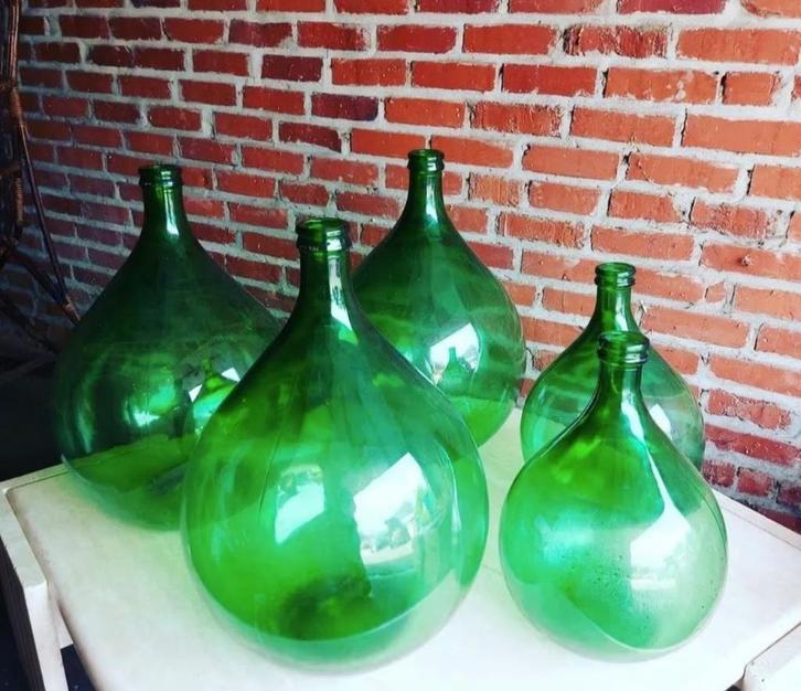 Dame Jeanne groene buikfles Villani, Antiek en Kunst, Antiek | Glaswerk en Kristal, Ophalen