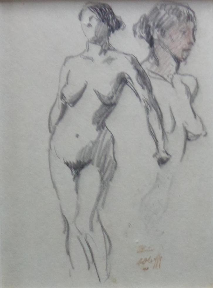 AUGUSTE OLEFFE / NAAKTE VROUWEN / ORIGINEEL WERK / 43x35cm, Antiek en Kunst, Kunst | Schilderijen | Klassiek, Ophalen of Verzenden