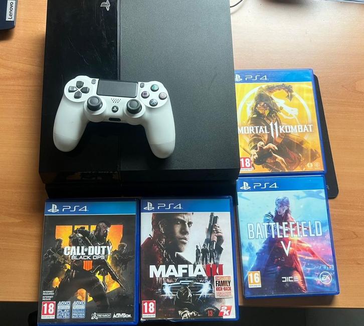 PS4 met originele controller + 4 Games, Games en Spelcomputers, Spelcomputers | Sony PlayStation 4, Gebruikt, Original, Met 1 controller