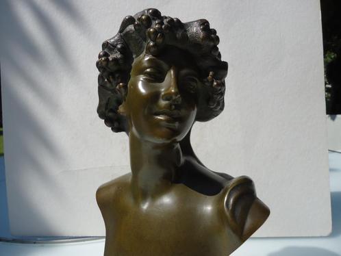 JEF LAMBEAUX Art Nouveau antiek bronzen buste Bacchant brons, Antiek en Kunst, Kunst | Beelden en Houtsnijwerken, Ophalen of Verzenden
