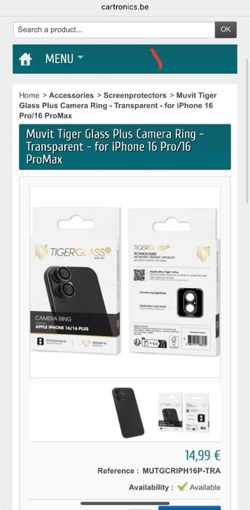 TIGER camera bescherming / ring van glas iPhone 16 / 16 plus beschikbaar voor biedingen