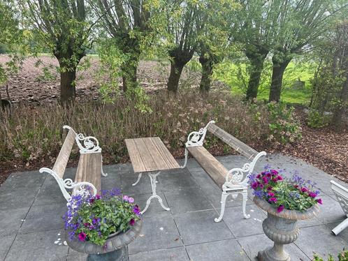 Gietijzeren oude Franse tuinbank per stuk, Tuin en Terras, Tuinbanken, Zo goed als nieuw, Hout, Ophalen