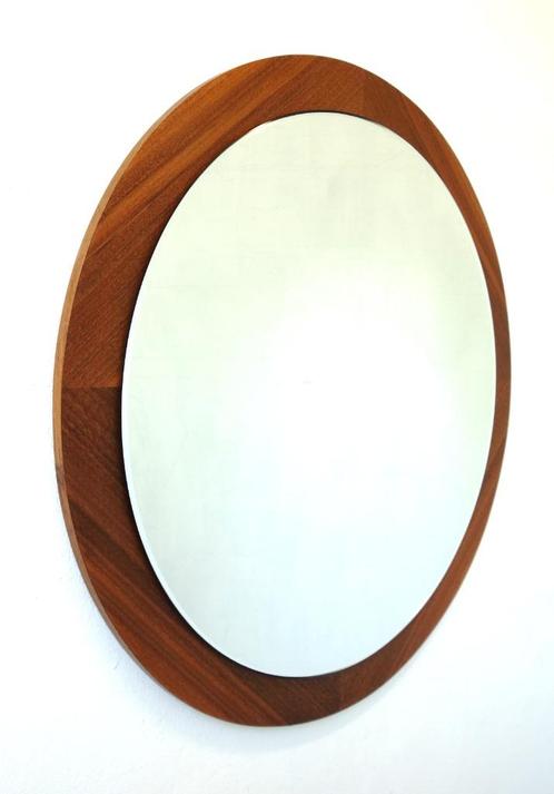 Vintage XXL Deense teakhouten spiegel ronde wandspiegel, Maison & Meubles, Accessoires pour la Maison | Miroirs, Utilisé, 50 à 75 cm
