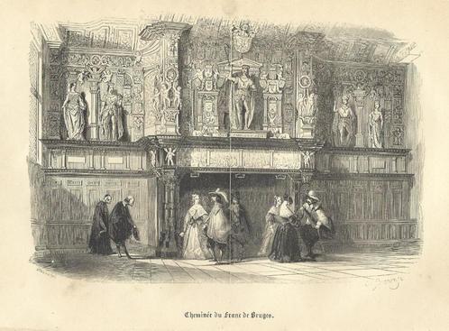 1853 - Brugge / het stadhuis / de schouw, Antiquités & Art, Art | Eaux-fortes & Gravures, Envoi