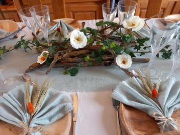 centre de table - bois - fleurs - nature - bohême - campagne beschikbaar voor biedingen