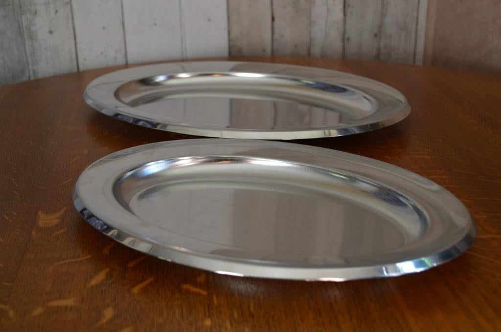 2 Inox ovalen schalen 36 x 24 cm en 31 x 20 cm, Overige materialen, Gebruikt, Schaal, Ophalen of Verzenden