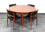 Set van 4 lederen palisander Møller stoelen en eettafel, Huis en Inrichting, Ophalen of Verzenden, Gebruikt, Mid-century, deens design