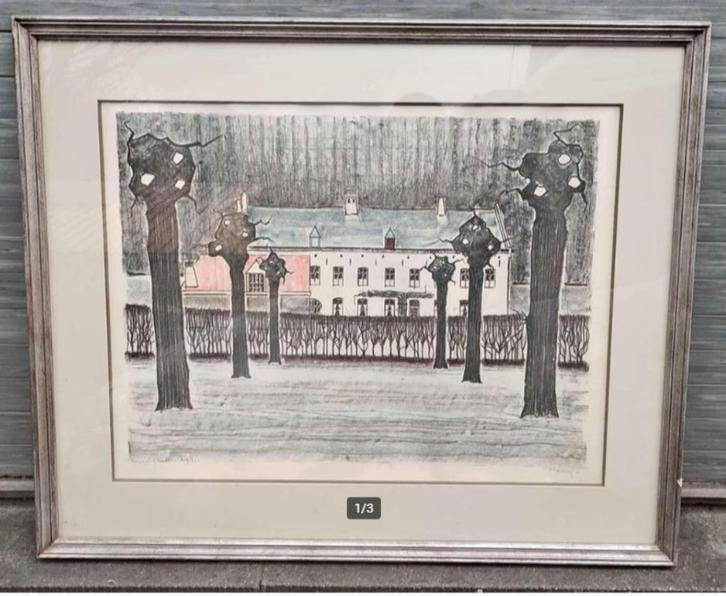 Lithographie rouge cloître signe désire haine, Antiquités & Art, Art | Lithographies & Sérigraphies, Enlèvement ou Envoi