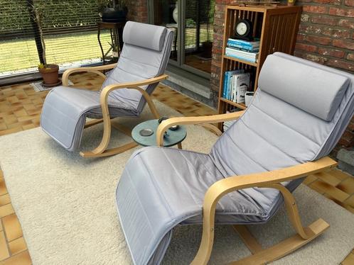 2 Schommelstoelen - relax - fauteuil, Huis en Inrichting, Zetels | Zetels, Zo goed als nieuw, Hout, Stof, Ophalen