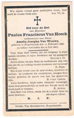 Bp. Van Hoeck Paulus. ° Rupelmonde 1823 † Rupelmonde 1891, Enlèvement ou Envoi, Image pieuse