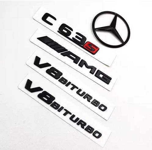 Mercedes C63 S Emblemen Set – Zwart/Rood AMG Look, Auto diversen, Autostickers, Ophalen of Verzenden