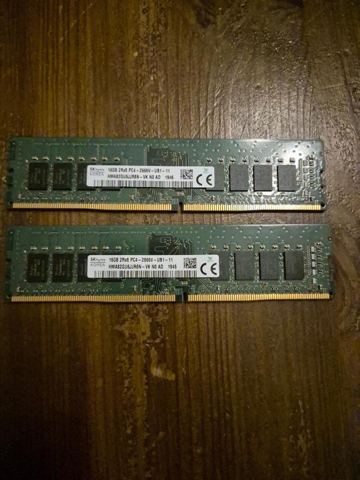 SK hynix 2  16 GB DDR4 2666 MHz-bundel - MemTest OK getest, Computers en Software, RAM geheugen, Zo goed als nieuw, Desktop, 32 GB