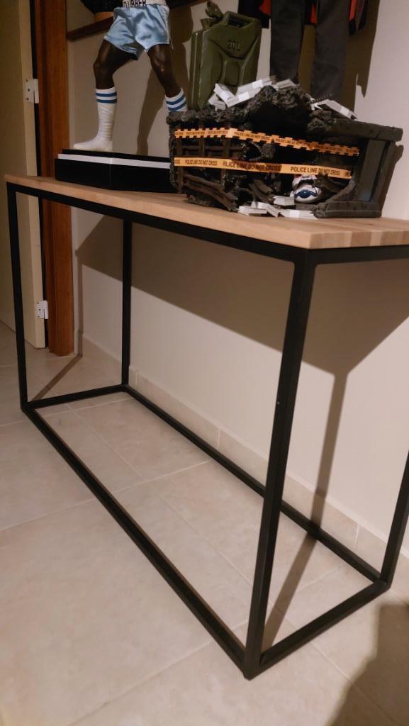 Console Weba en métal noir et chêne massif, Huis en Inrichting, Tafels | Salontafels, Zo goed als nieuw, 75 cm of meer, 100 tot 150 cm