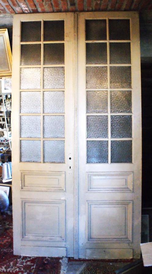 Oude Deuren 2-slag , oud glas (margrietjes) 137 x 262 cm, Doe-het-zelf en Bouw, Deuren en Vliegenramen, Gebruikt, Binnendeur, 215 cm of meer