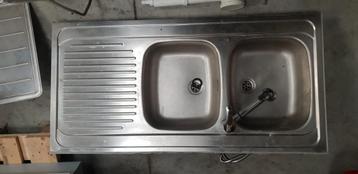 Évier double avec robinet et siphon, Gris, Moins de 100 cm, 100 à 150 cm, Enlèvement