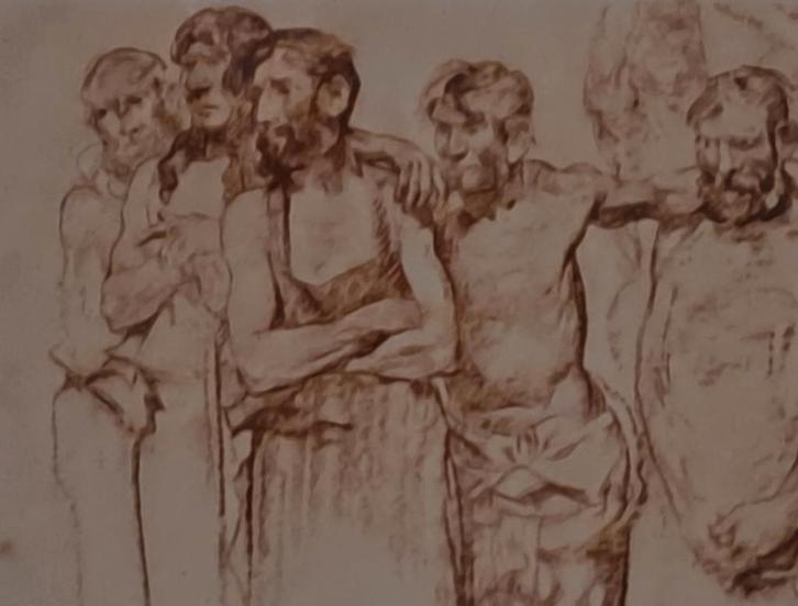 Brangwyn 1867-1956 "group of male workers" 95 € gesigneerd, Antiquités & Art, Art | Peinture | Classique, Enlèvement